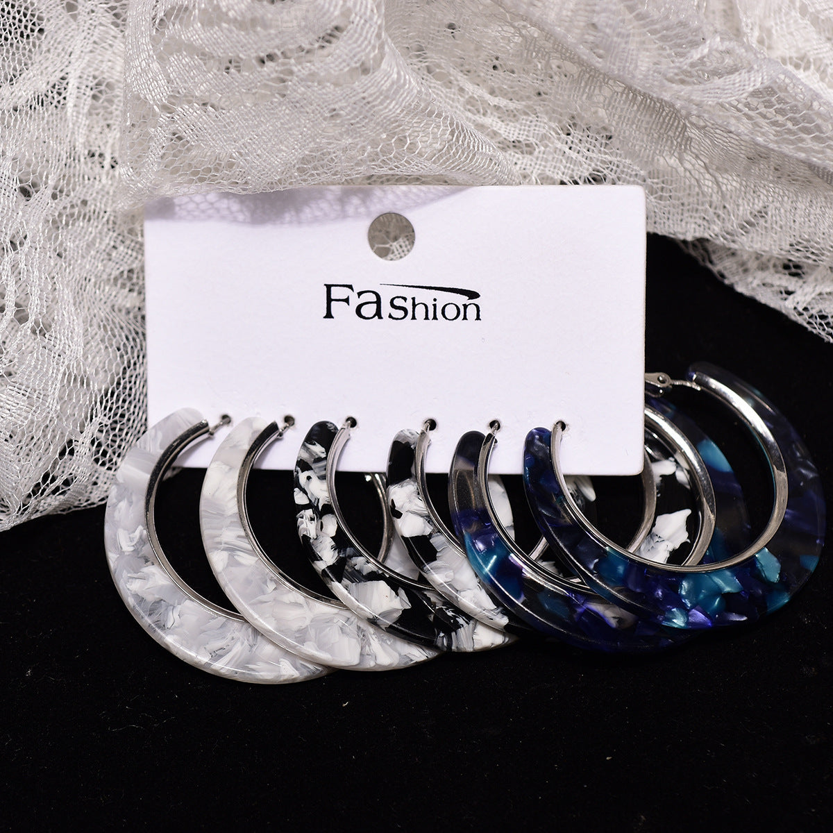 Wholesale Modern Acetate C-Shaped Round Earrings Geometric Design Gift Jewelry Accessory