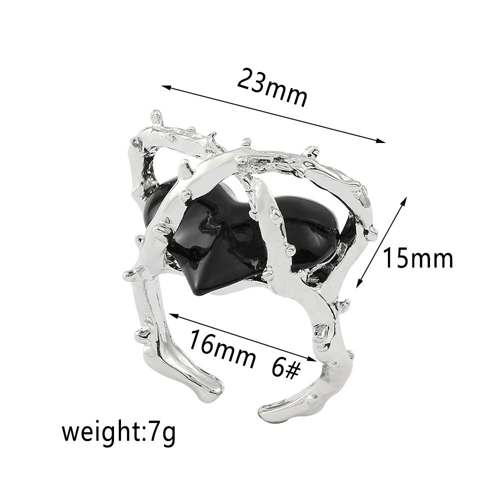 Wholesale Chic n Heart Open Ring Black Zinc Alloy Fashion Jewelry Accessory