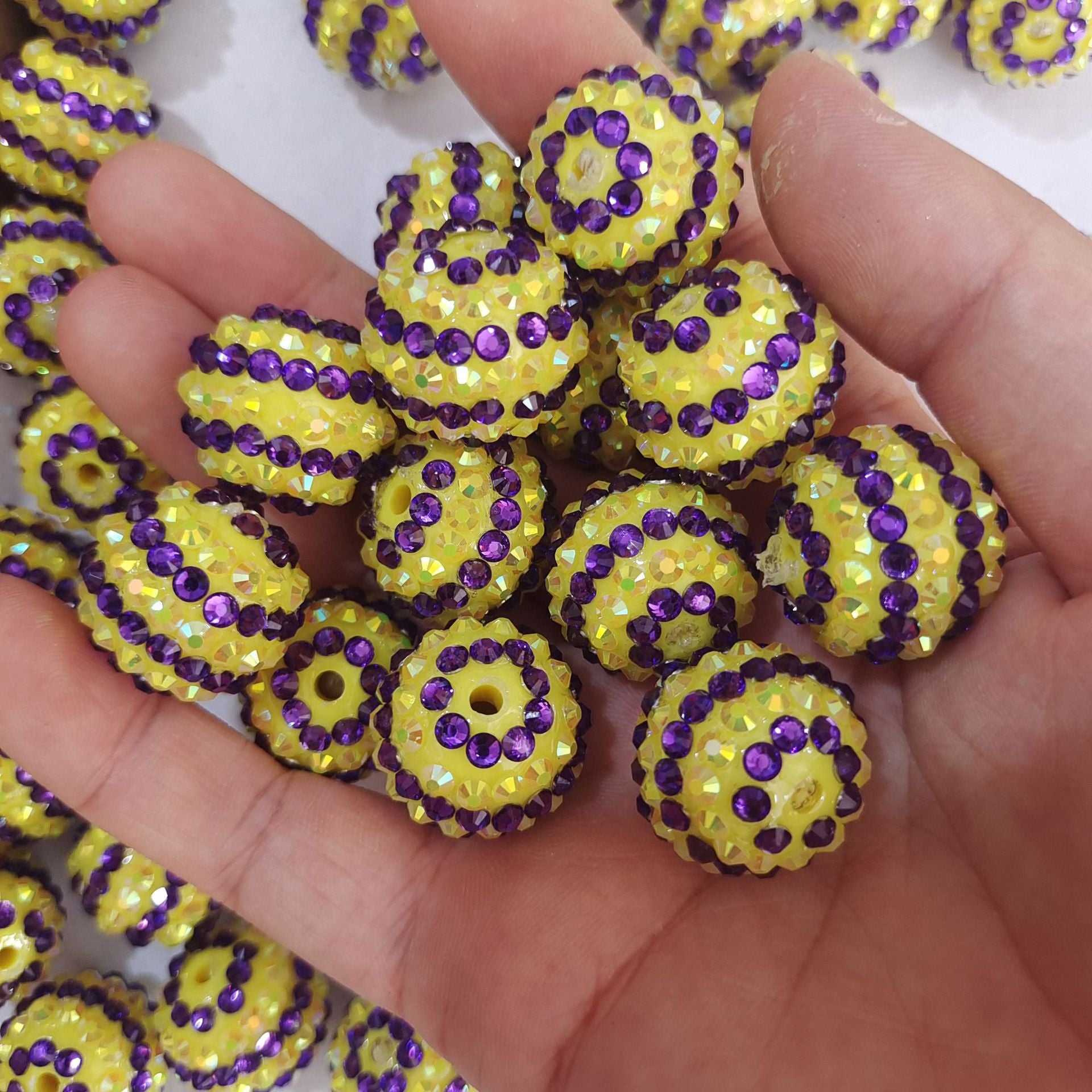 Wholesale 5pcs Dark Purple Yellow Stripes 16MM-22MM Resin Diamond Beads ACC-BDS-NiJia059