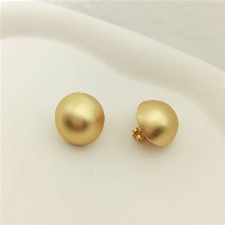 Wholesale Matte Frosted Metal Half Ball Round Earrings