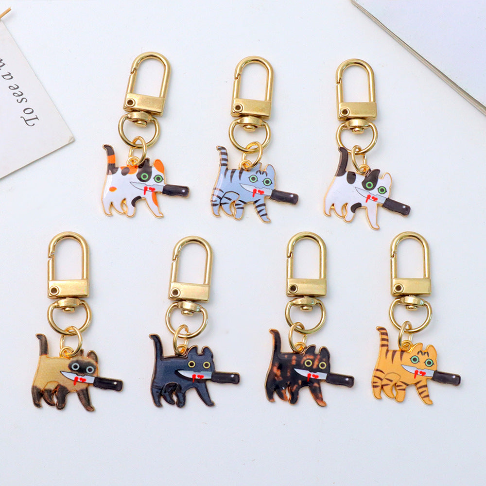 Wholesale Cartoon Cat Metal Pendant Keychain Bag Charm Car Key Accessory Gift