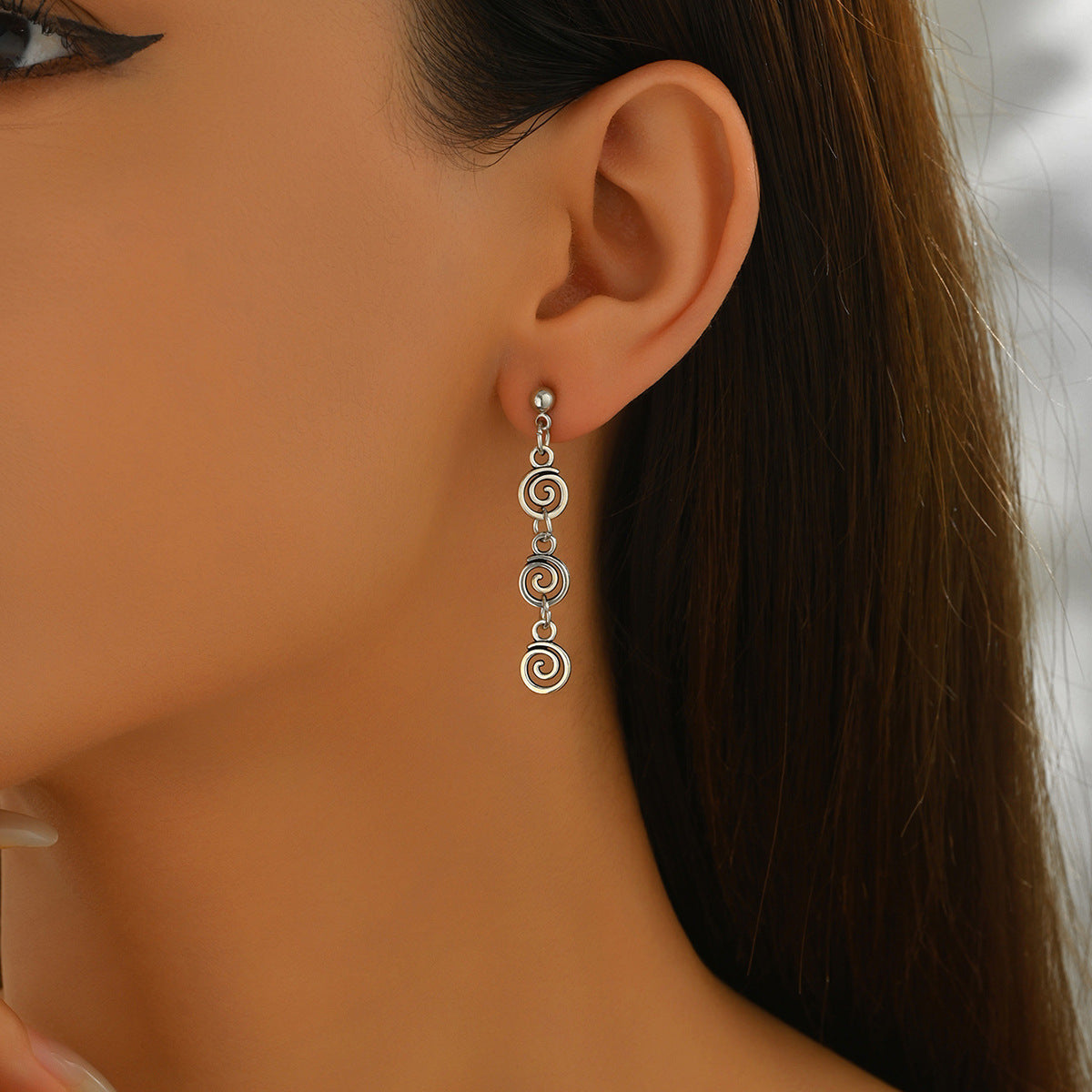 Wholesale Punk Cowboy Long Earrings Antique Silver Star Swirl Alloy Jewelry Fashion Accessory Party Wear Boutique