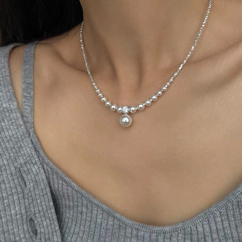 Wholesale Pearl Broken Silver Necklace Clavicle Chain ACC-NE-NS008