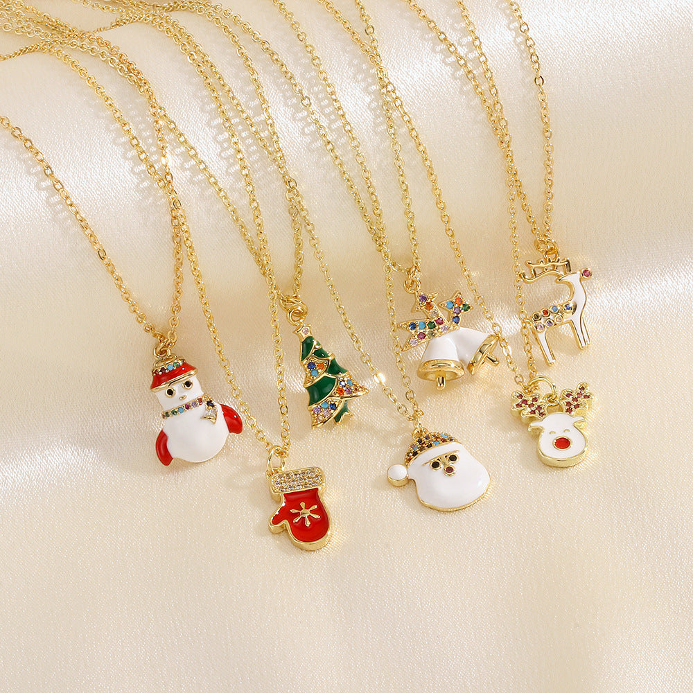 Wholesale Christmas Series Necklace Simple Peace Tree Holiday Elements Micro-inlaid Oil Drop Pendant