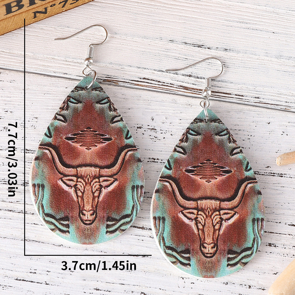 Wholesale Western Style Bull Head Sunflower Leopard Print Party Earrings ACC-ES-ChuLian126