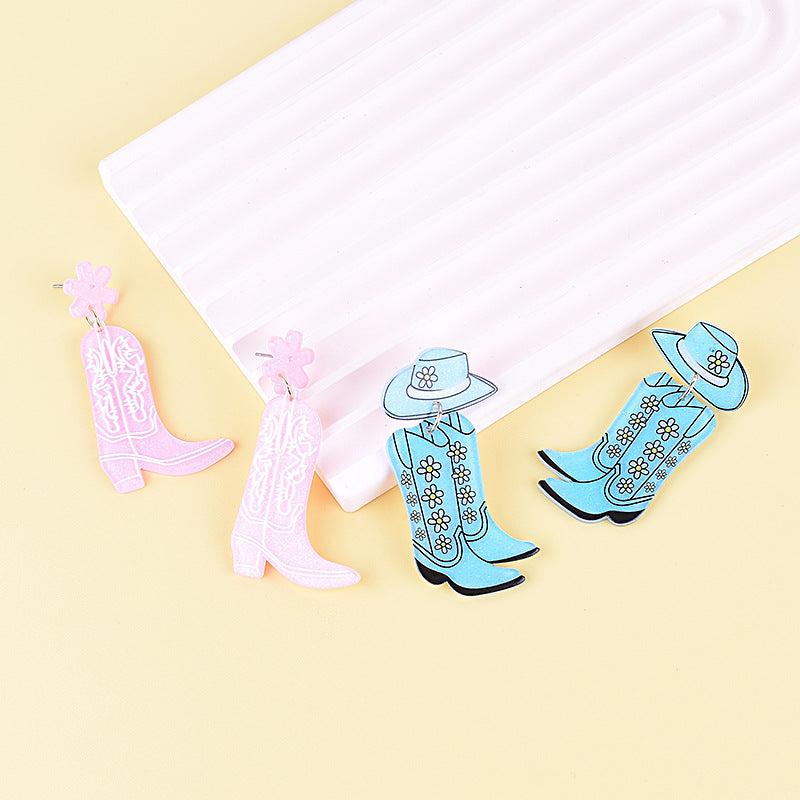 Wholesale Acrylic Mexican Festival Earrings Western Cowboy Hat Boots Earrings