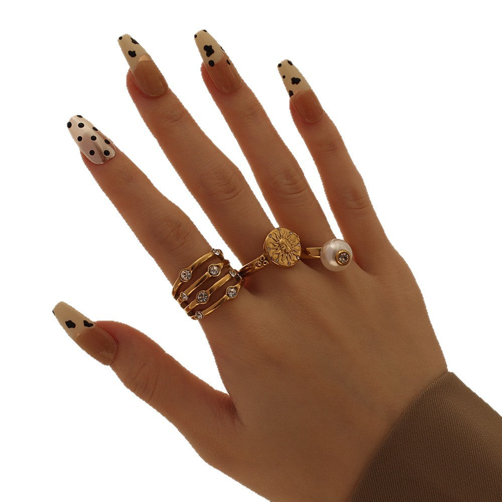 Wholesale Stainless Steel Light Luxury Pearl Ring