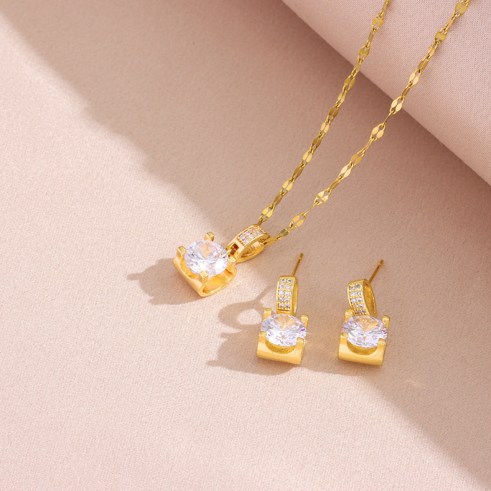 Wholesale  Titanium Steel geometric square ten carat necklace earrings jewelry suit