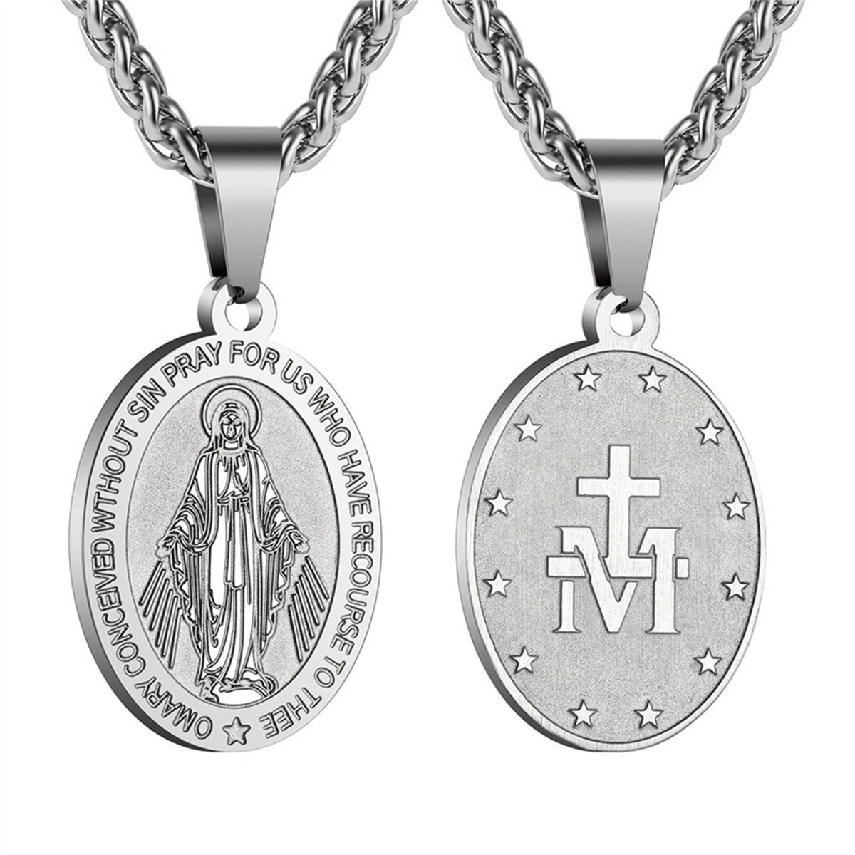 Wholesale double-sided portrait medal cross stainless steel pendant necklace