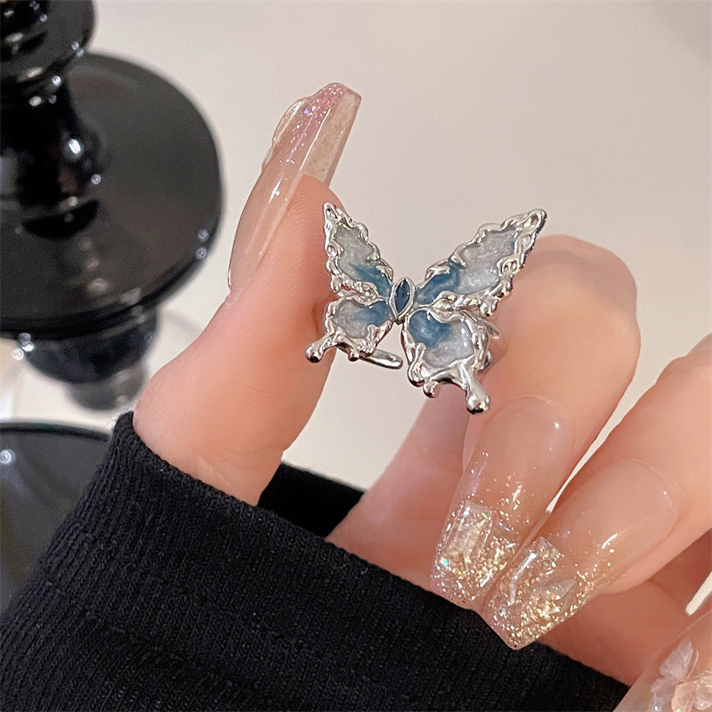 Wholesale Copper Drip Oil Butterfly Zircon Open Ring - Trendy Jewelry Accessory for Women,  Everyday Gift