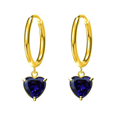 Wholesale 2PCS Titanium steel heart-shaped zircon pendant earrings
