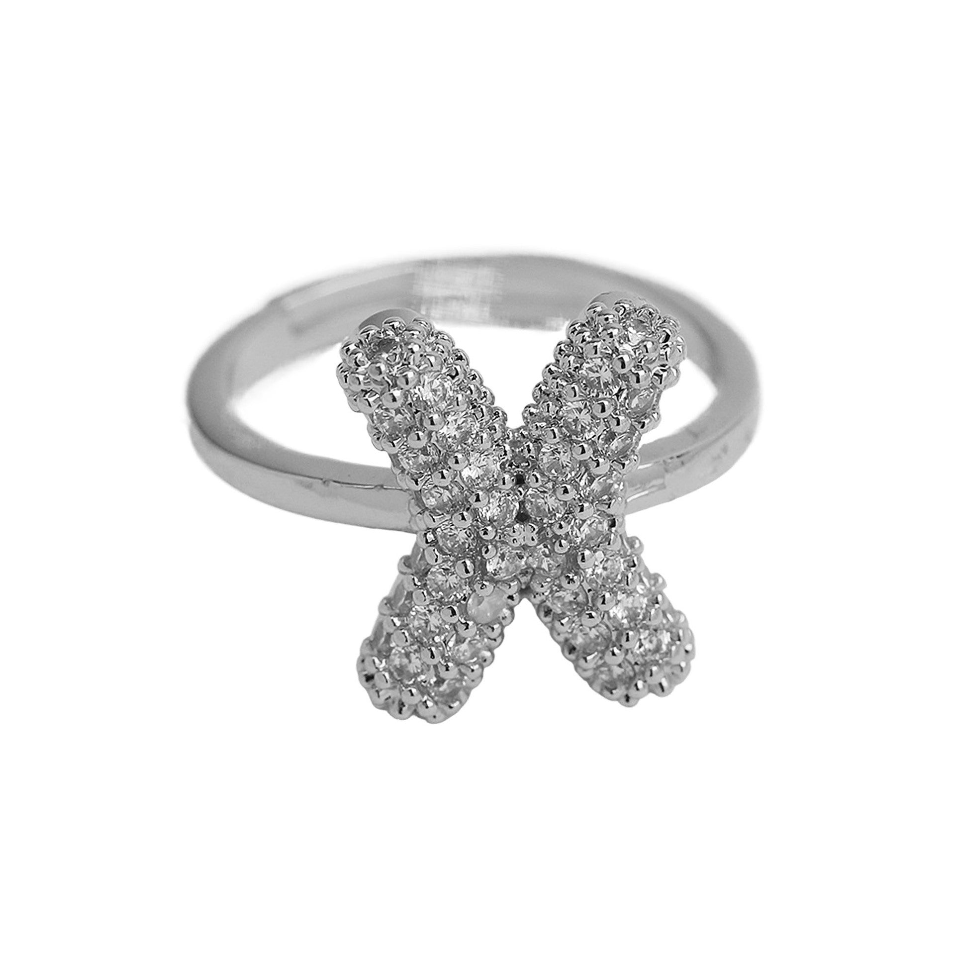 Wholesale  white gold balloon bubble cute 26 English letters open ring