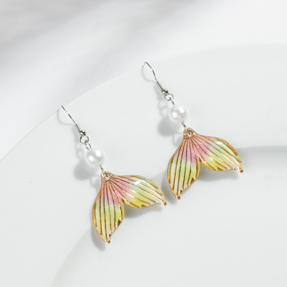 Wholesale Ocean Style Man-made Pearl Colorful Mermaid Fishtail Earrings