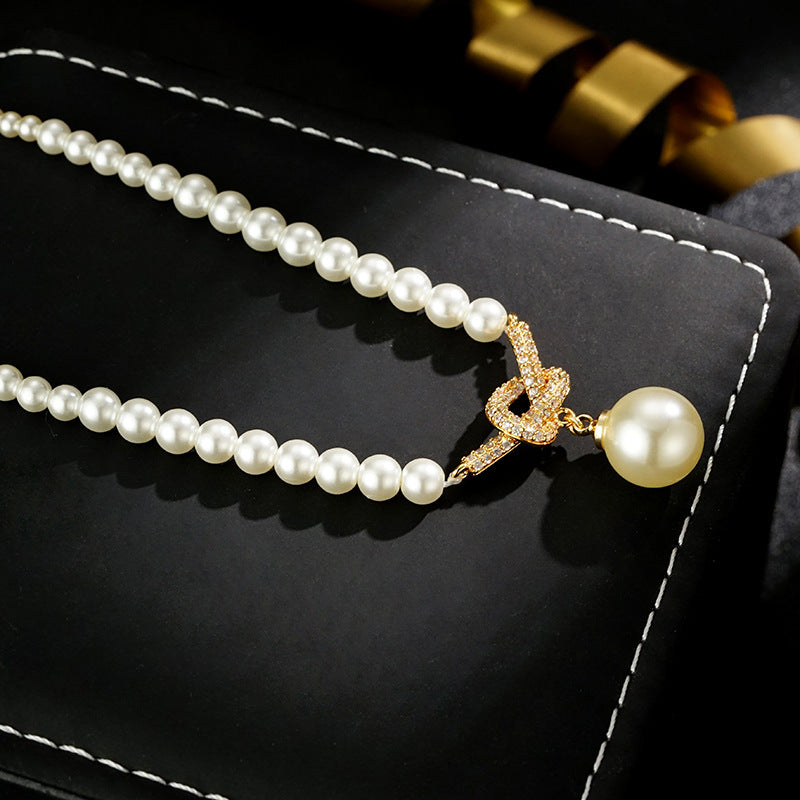 Wholesale Light Luxury Micro-set Zircon Knot Bead Necklace