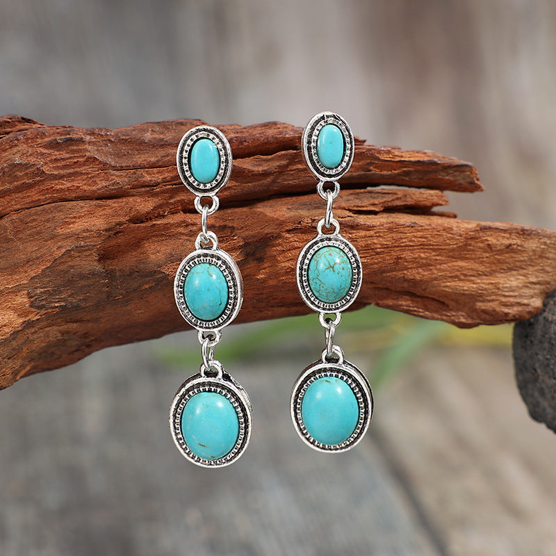 Wholesale Bohemian Retro Long Turquoise Earrings - Chic Gift for Everyday Wear Boutique Resale