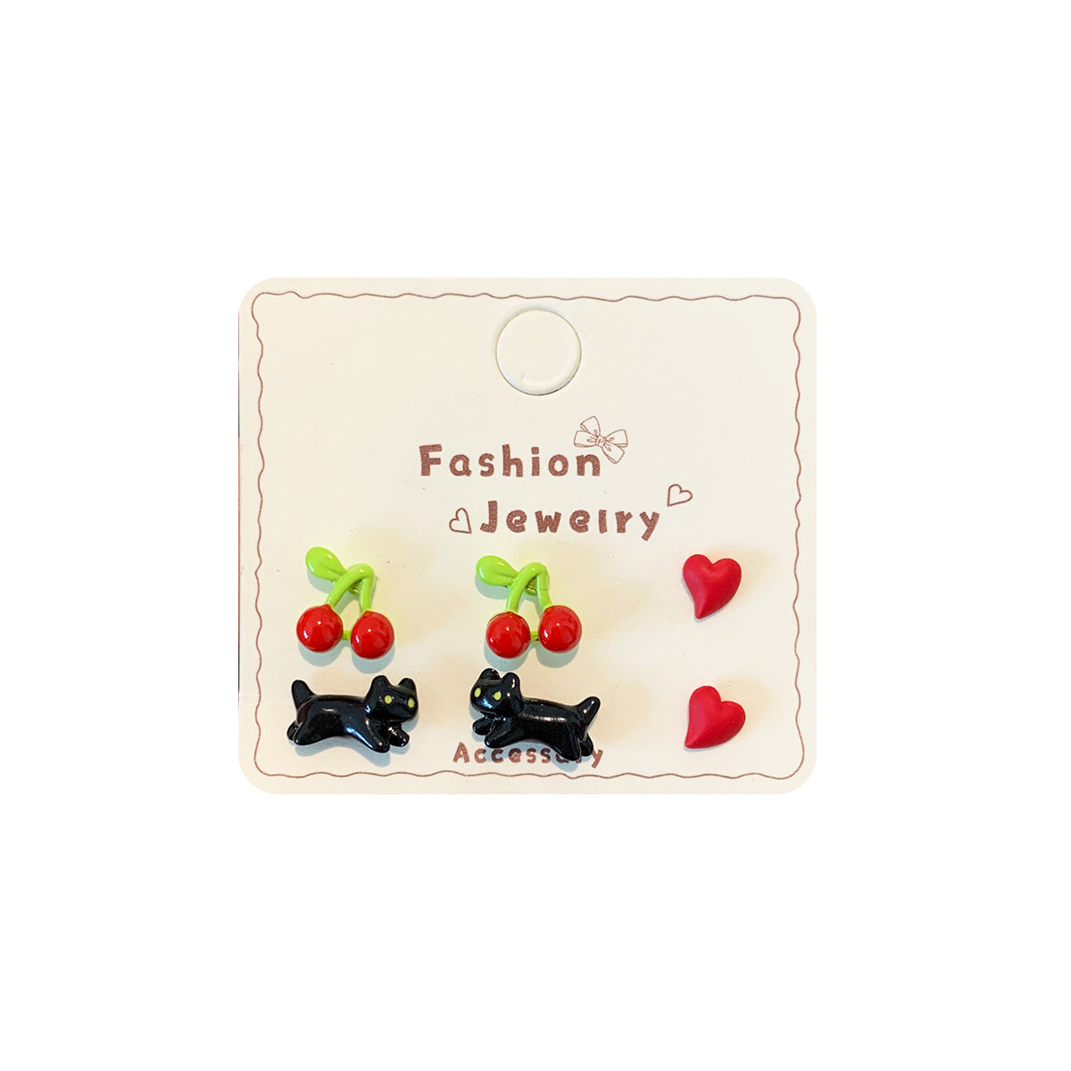 Wholesale Love Cherry Cat Earrings Three-Piece Set Silver Needle Cute Versatile Earrings