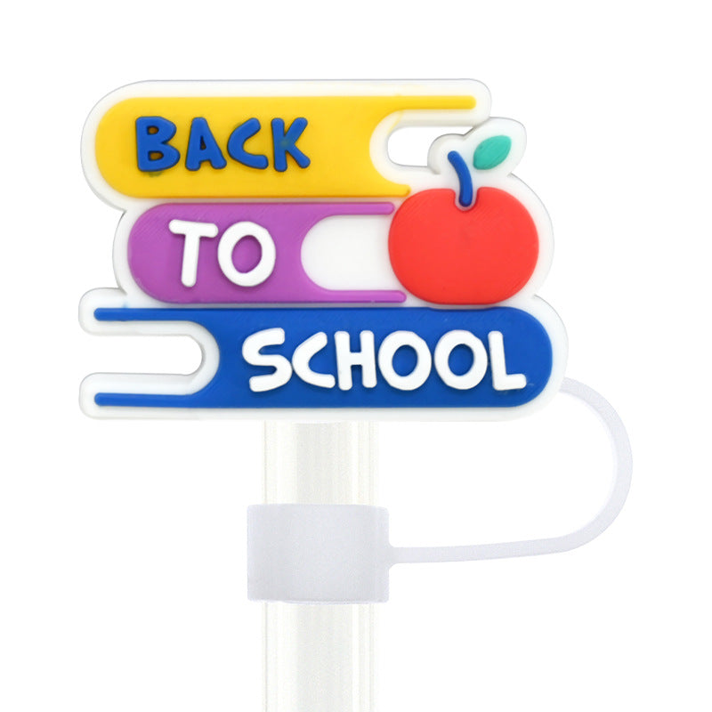 Wholesale Random 100pcs Back To School 10mm PVC Soft Glue Straw Tube Cap ACC-SCR-RYY095