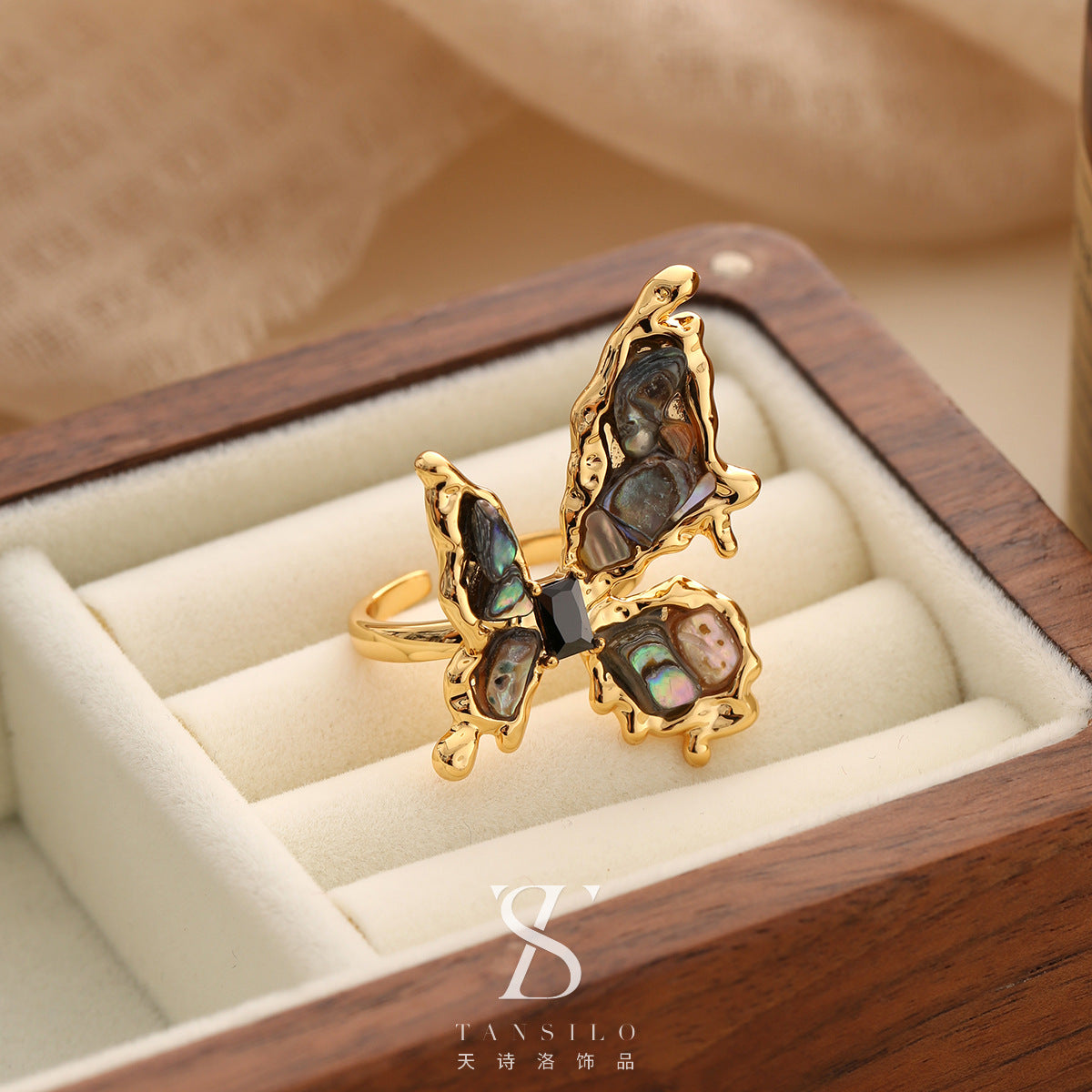 Wholesale Real Pearl Butterfly Ring Opening Ring Adjustable Non-fading Index Finger Ring