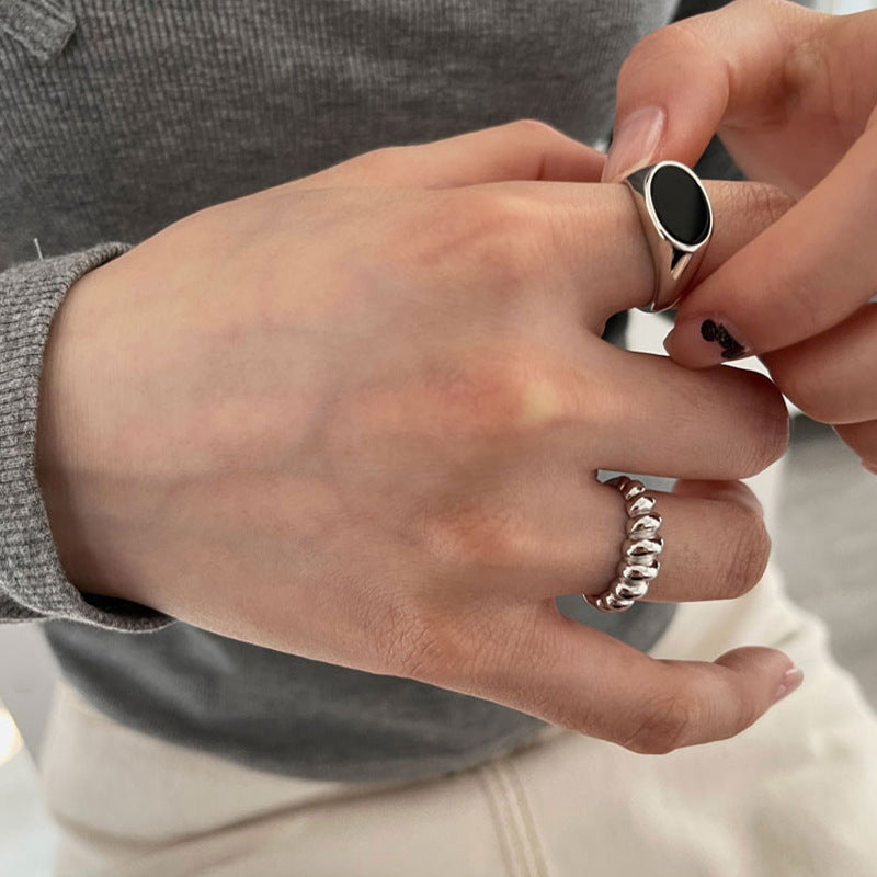 Wholesale sterling silver black agate gemstone ring
