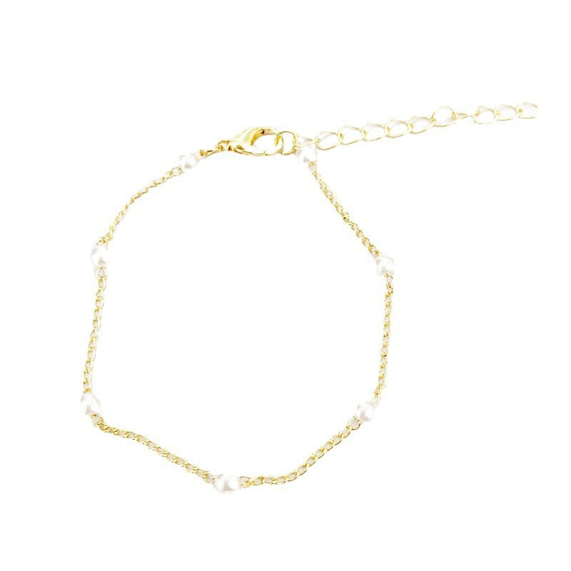 Wholesale Chic Women S Imitation Pearl Chain Bracelet 4Mm Round Pearl Fashion Accessory Gold Tone Everyday Jewelry For Gifting