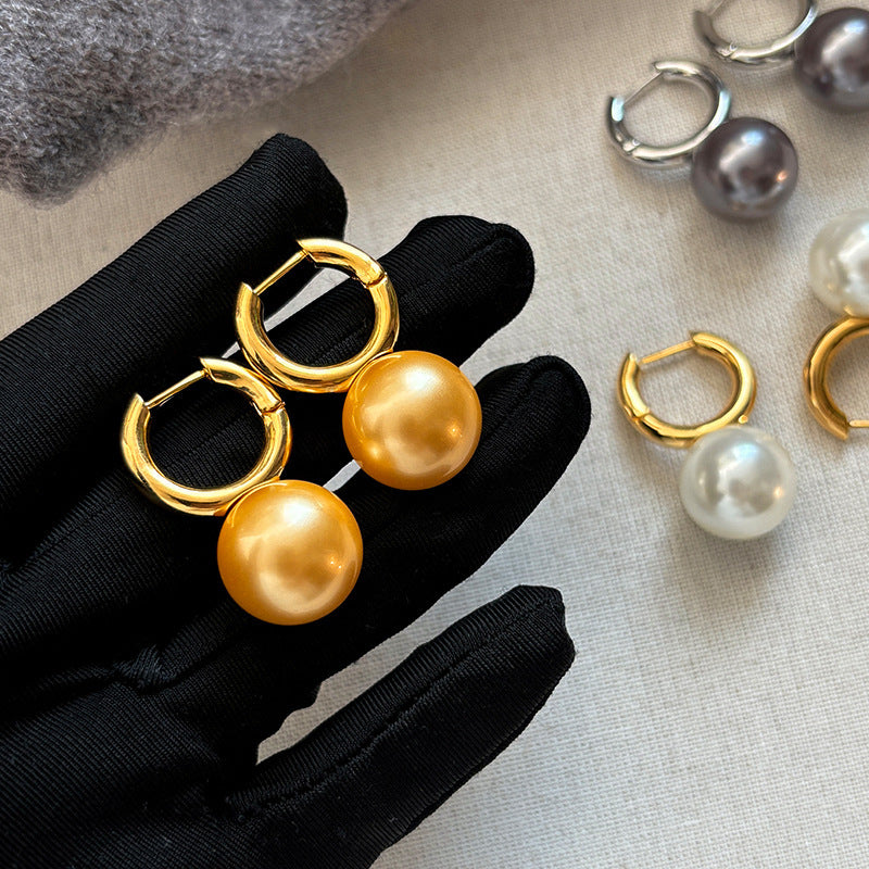 Wholesale Champagne Gray Glass Pearl Earrings