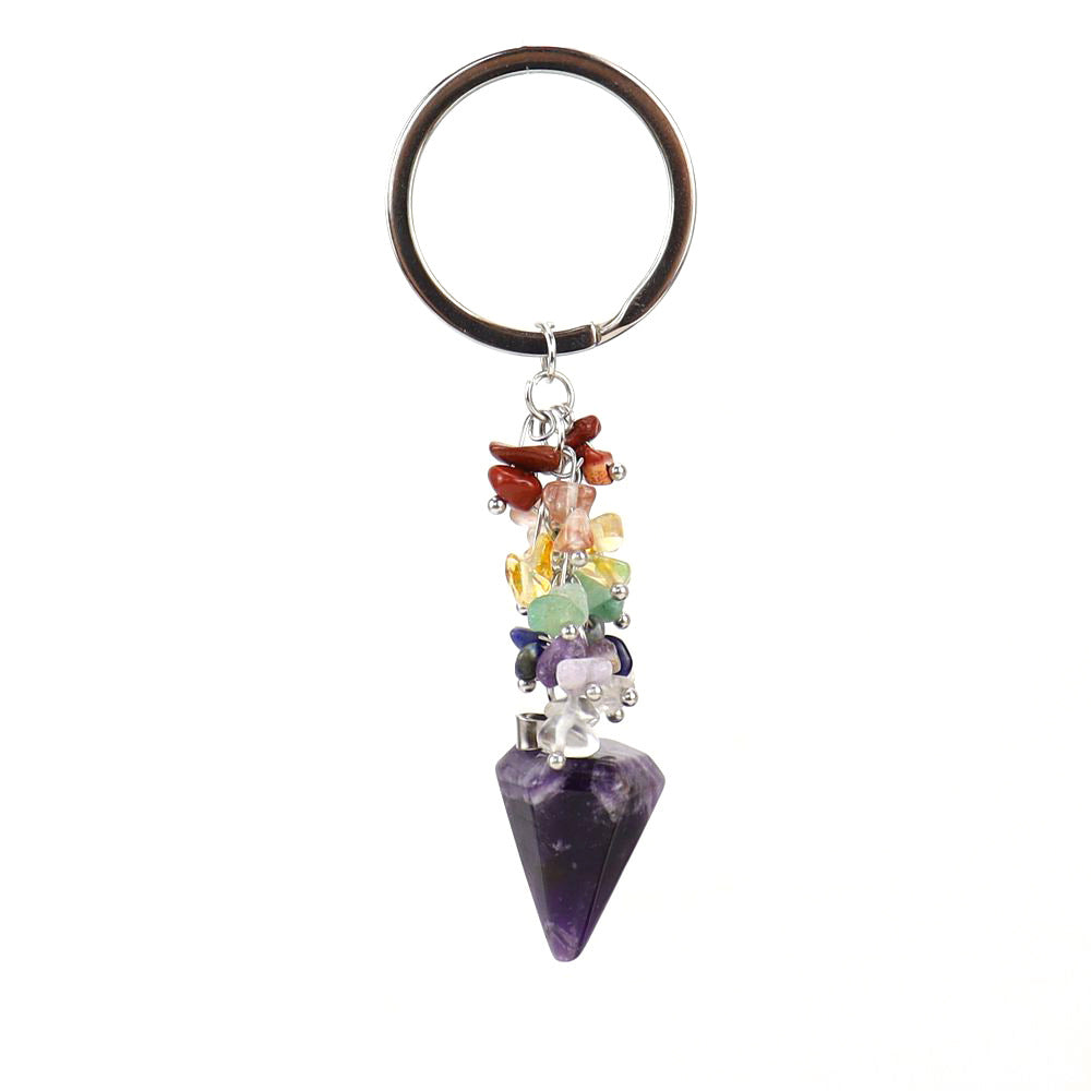 Wholesale Natural Colorful Gravel Hexagonal Prism Keychain ACC-KC-HanX003