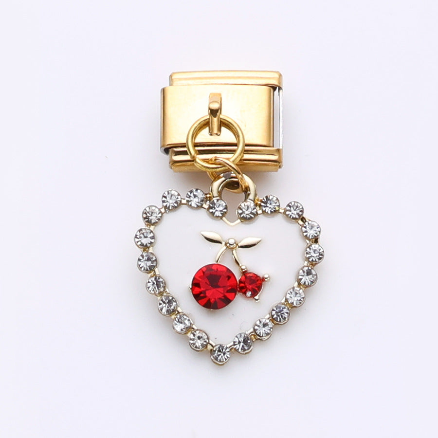 Wholesale 10pcs Italian Charm Bracelet 9mm DIY Splicing Gold Cherry Cross Stainless Steel Composable Bracelet