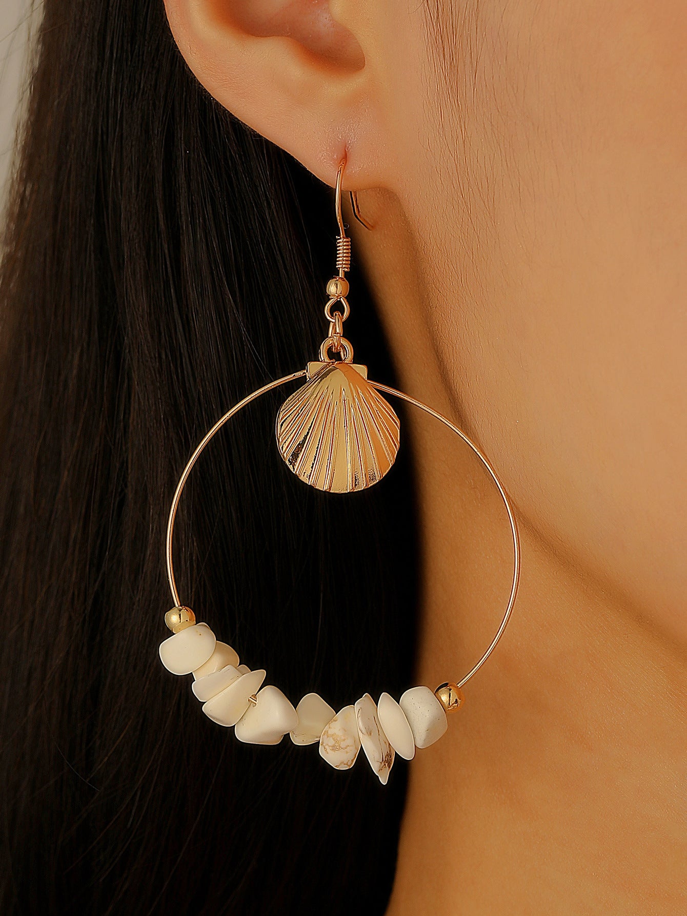 Wholesale Gold Tone Ocean Pearl Conch Starfish Earrings For Women Beach Vacation Fashion Jewelry Gift