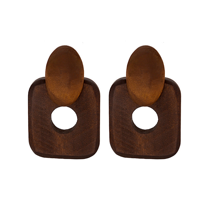 Wholesale Retro Geometric Wood Exaggerated Water Drop Hollow Bohemian Earrings