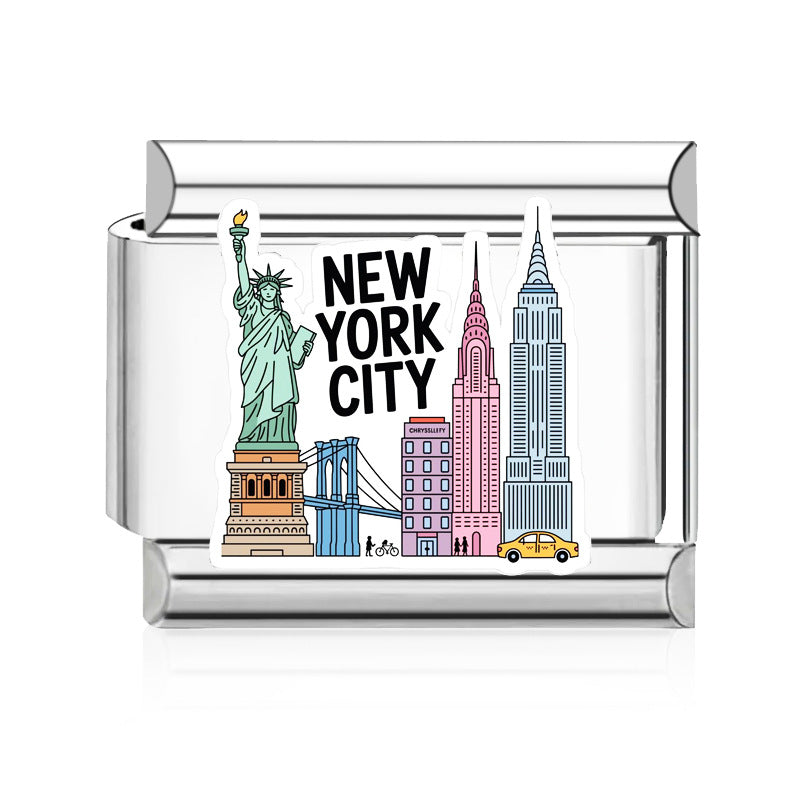 Wholesale Stainless Steel Modular Bracelet DIY Jewelry Set - New York Series Drip Oil Design Fashion Accessory for Everyday Wear