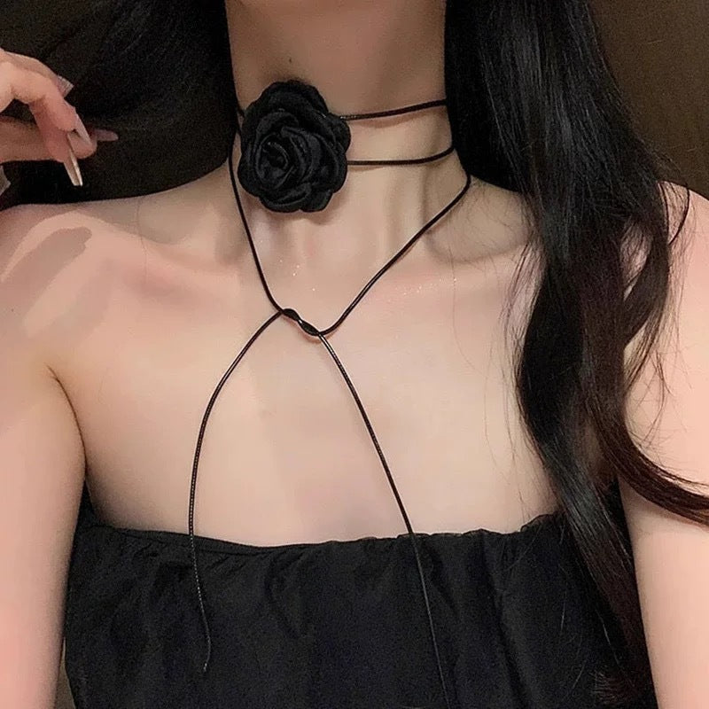 Wholesale Handmade Fabric Flower Choker Necklace With Wax Rope Trendy Jewelry Accessory For Women Gift