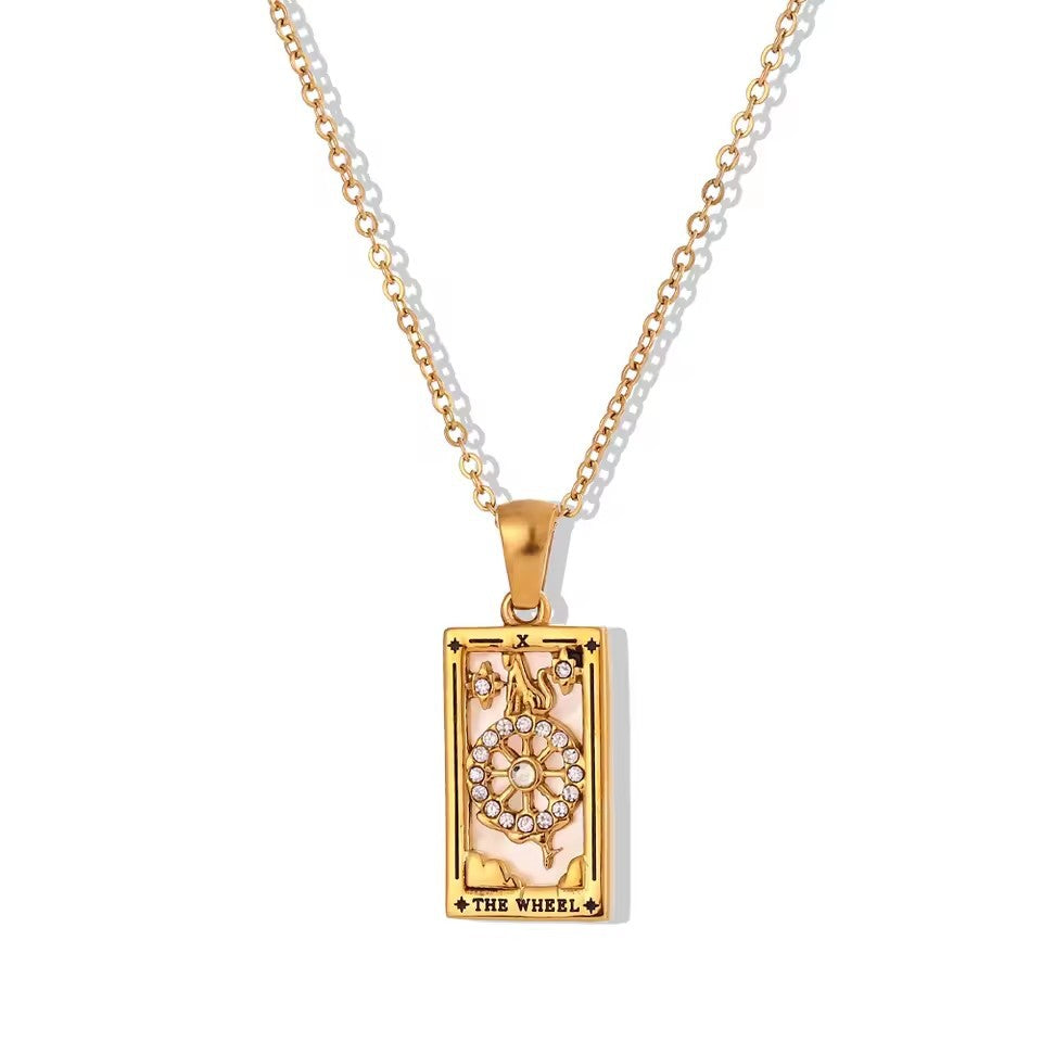 Wholesale  Rectangular Drop Oil and Diamond Tarot Pendant Necklace