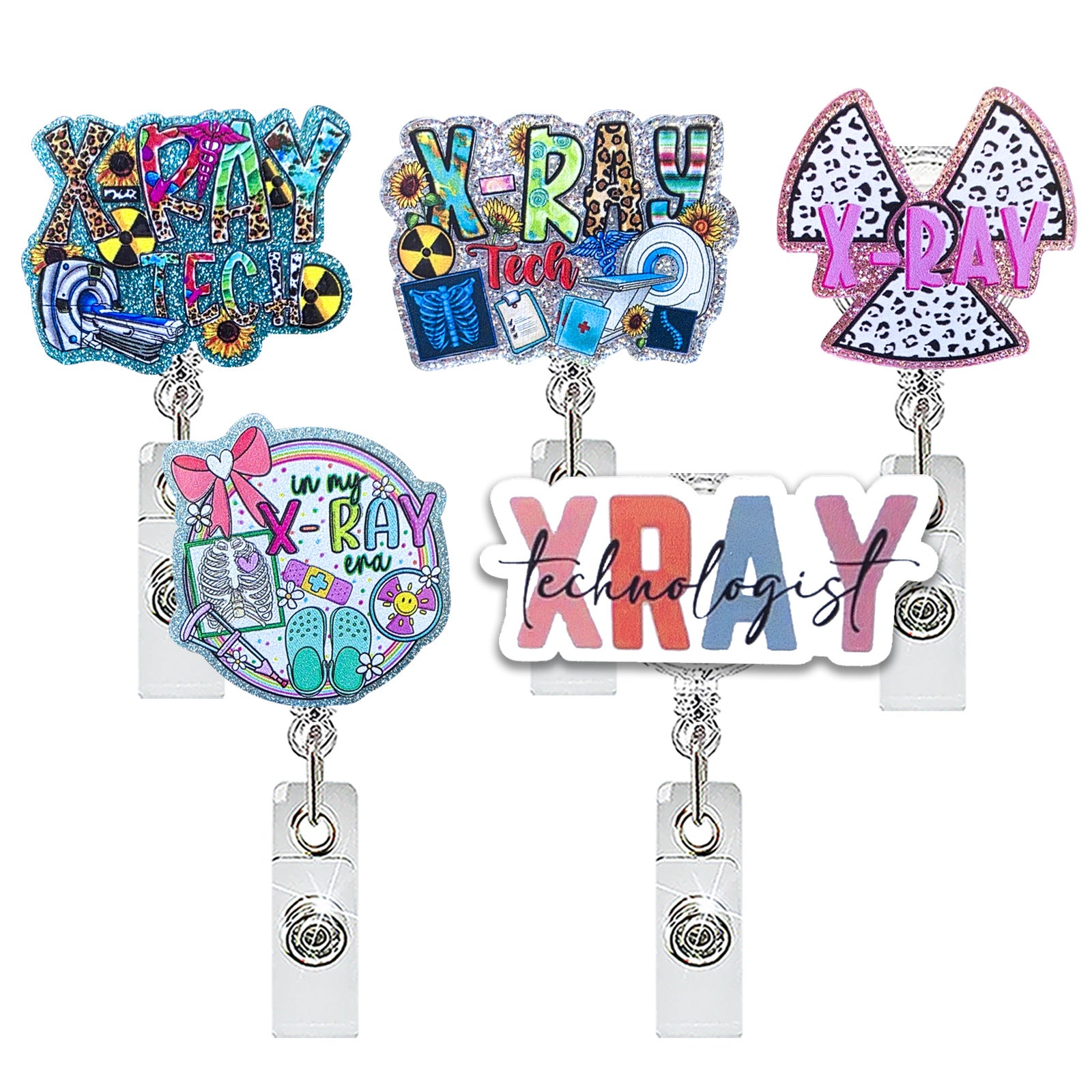 Wholesale Chic Glitter Acrylic Retractable Rotating Badge Holder for Medical Student ID Clip