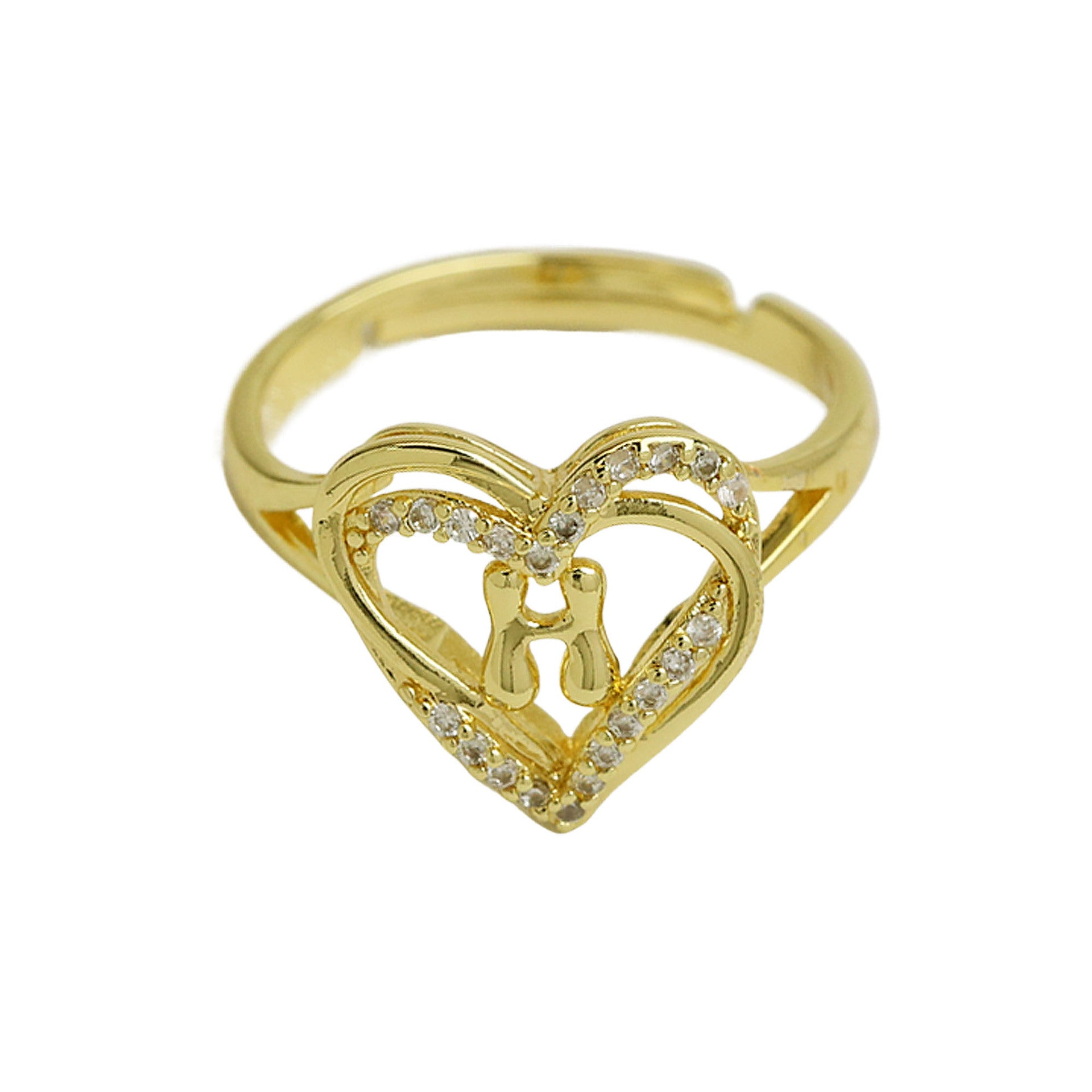 Wholesale  gold love heart-shaped 26 English letters open heart fashion  ring