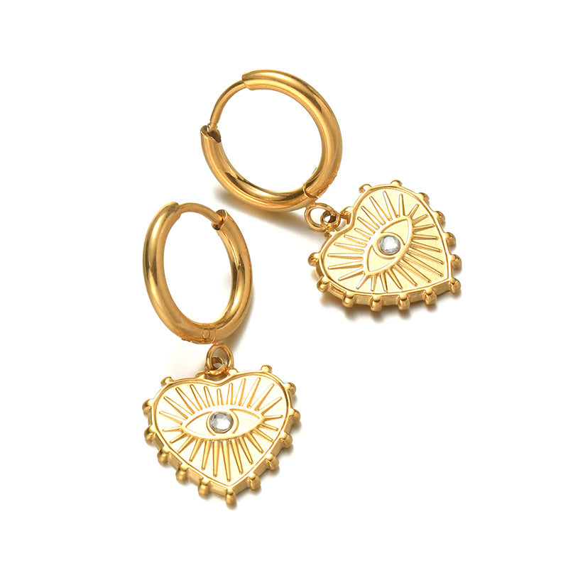 Wholesale gold evil eye titanium steel gold plated earrings