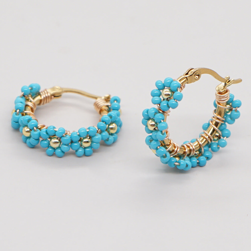 Wholesale Boho Rice Bead Daisy Earrings