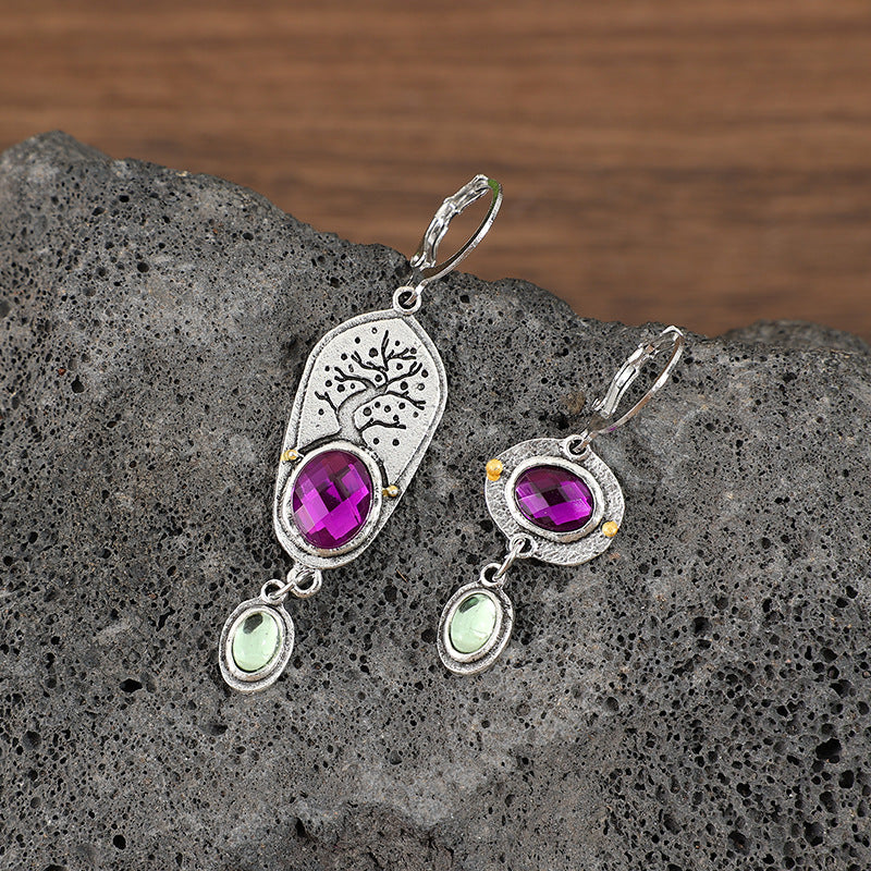 Wholesale Alloy Geometric Purple Gem Earrings Vintage Ethnic Style Fashion Accessory For Women Party Wear