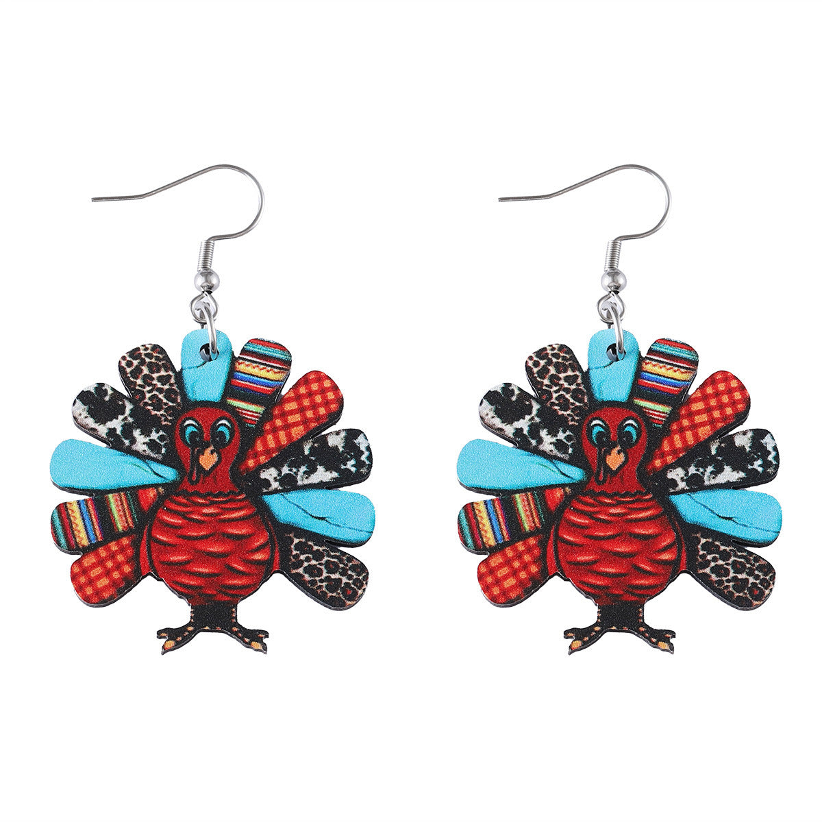 Wholesale Thanksgiving Leopard Print Turkey Pendant Earrings
