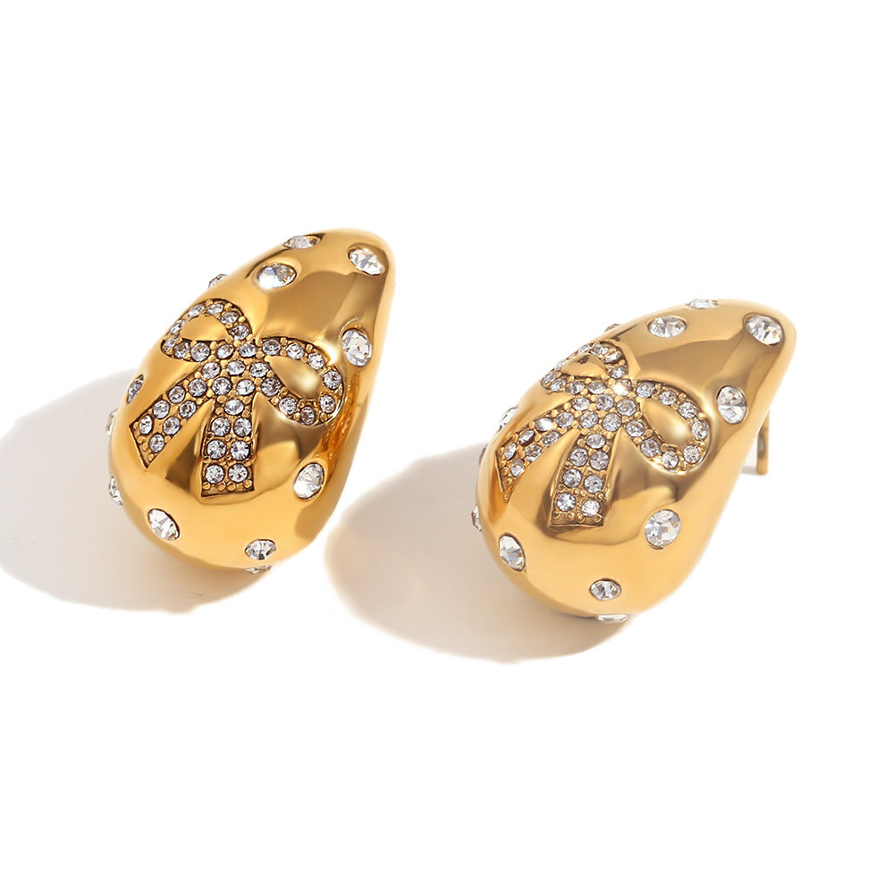 Wholesale Stainless Steel Earrings 18K Gold Plated Earrings Water Drop Diamond Butterfly Earrings ACC-ES-MengJia001