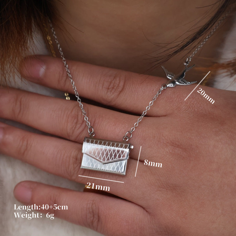 Wholesale Stainless Steel Flying Pigeon Love Letter Envelope Necklace
