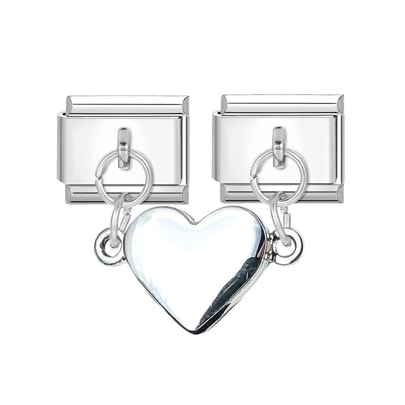 Wholesale Italian Charm Bracelet 9mm DIY Splicing Double Charm DIY Ring Stainless Steel Composable Bracelet