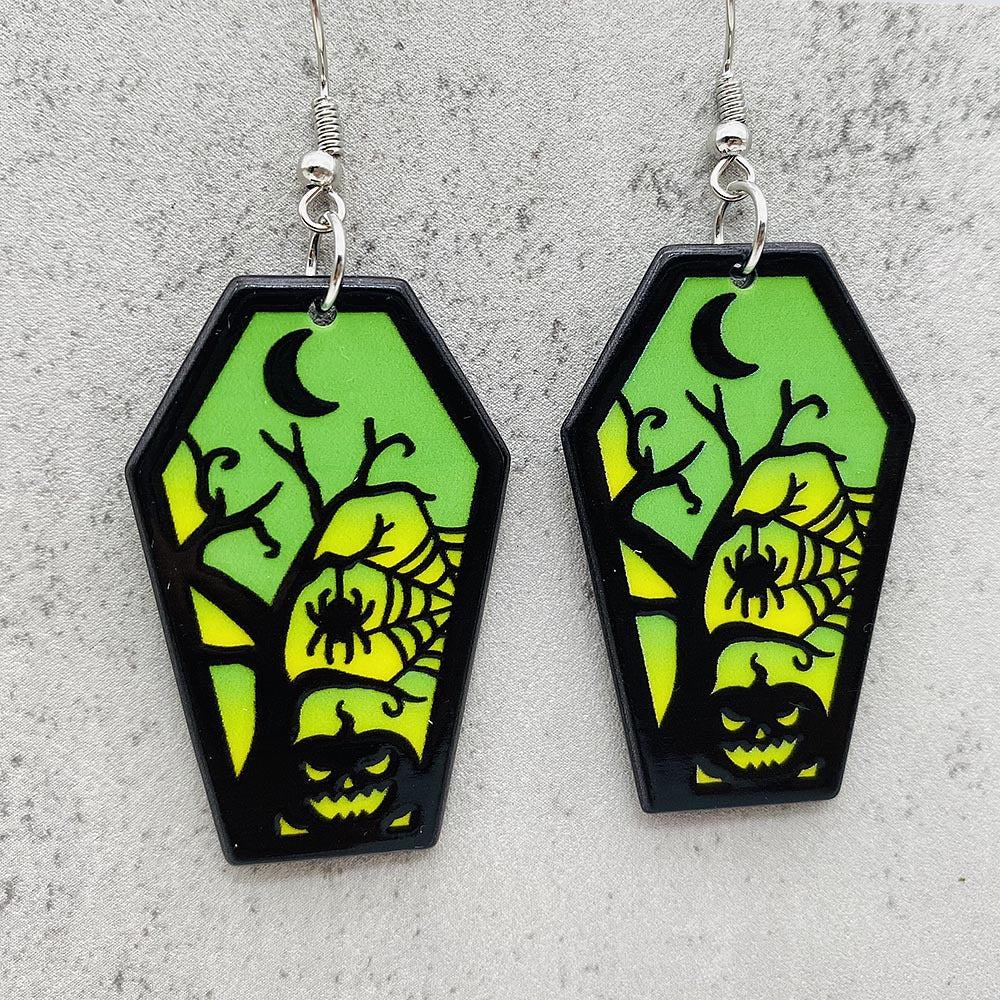 Wholesale Halloween earrings coffin ghost bat acrylic earrings