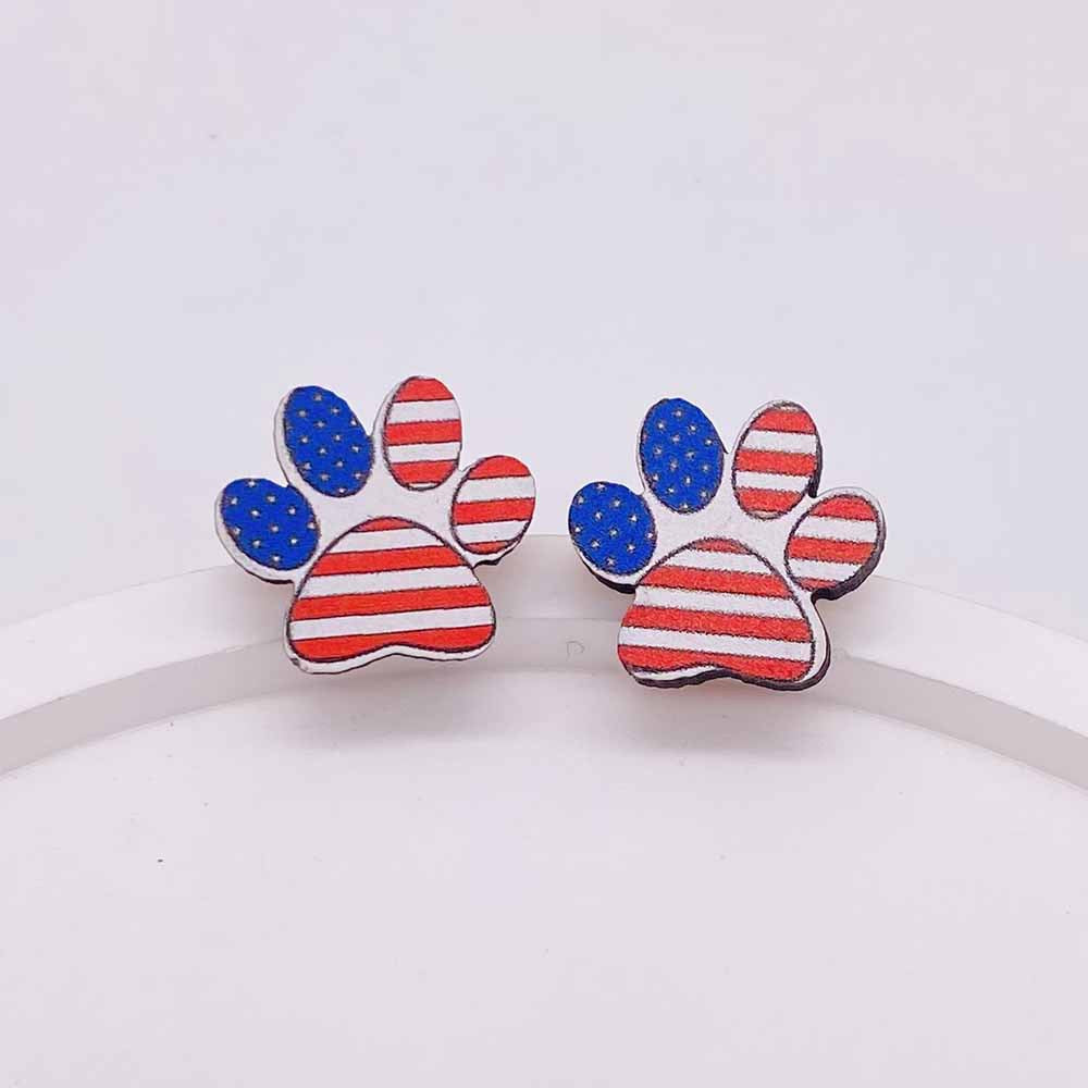 Wholesale American Flag Independence Day Wooden Stud Earrings Heart Shape Pentagram Sunflower Earrings ACC-ES-Cheny007