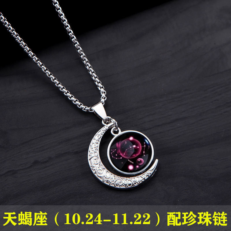 Wholesale Zodiac Contion Men S Moon Pendant Necklace Titanium Steel Chain Fade Resistant Fashion Accessory Gift Boutique Resale