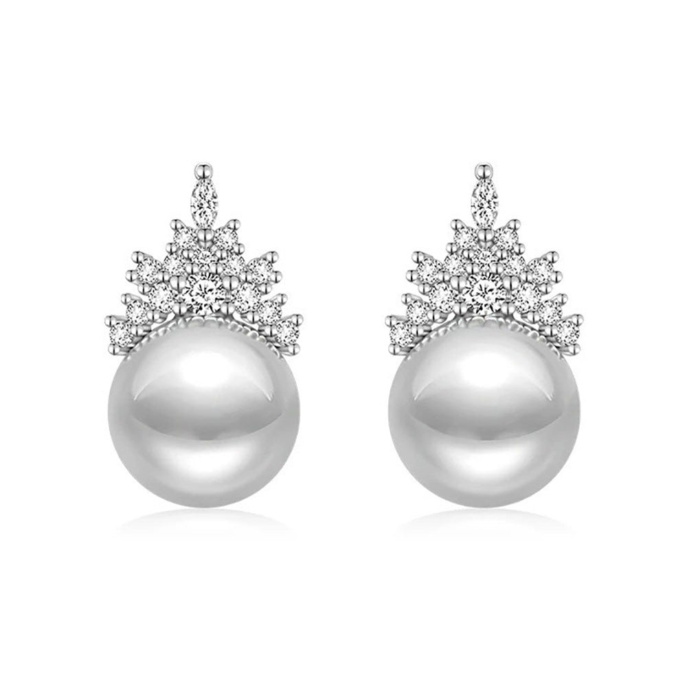 Wholesale  micro inlaid pearl zircon crown earrings
