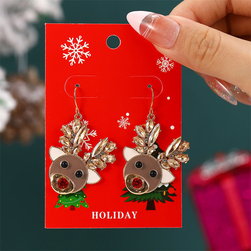 Wholesale  Christmas Series Cartoon Diamond Color Crutch  Earrings