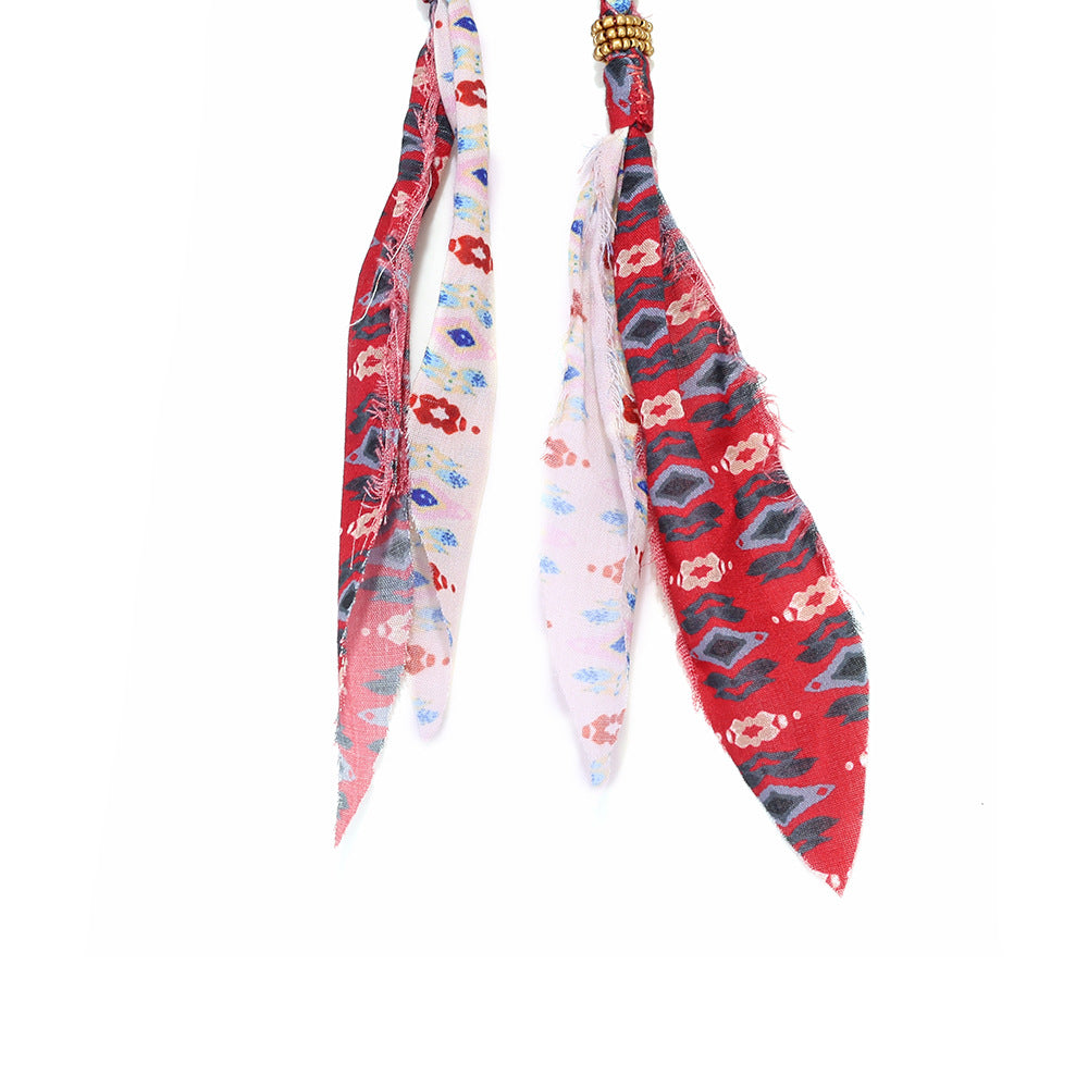 Wholesale Light luxury Feng Shui handmade long woven beaded fabric necklace