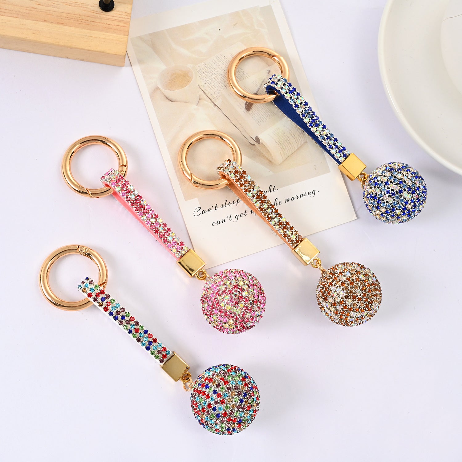 Wholesale Rhinestone Ball Keychain Mixed Purple Sparkly Car Key Accessory Bag Charm Boutique Resale Gift