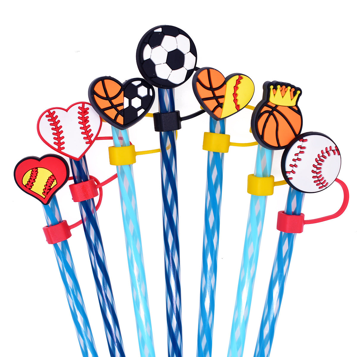 Wholesale Random 100pcs Ball Sports Straw Tube Cap 10mm Soft Plastic Straw Decoration Straw Cover ACC-SCR-RYY039