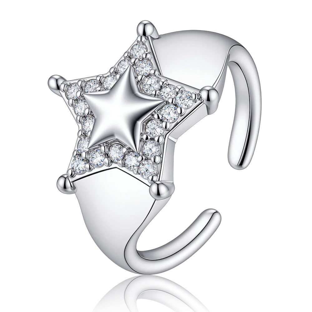 Wholesale Silver Plated Copper Zircon Adjustable Ring Geometric Minimalist Fashion Jewelry For Women
